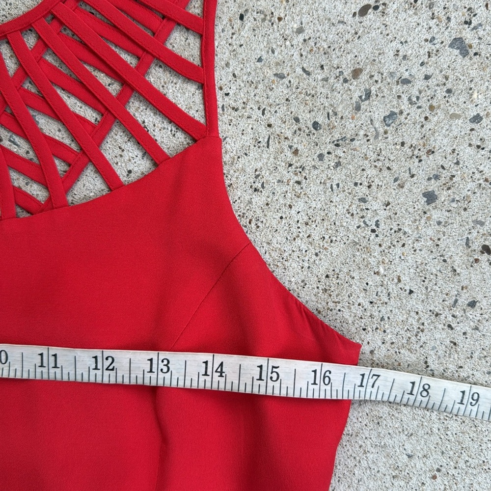 Parker Sarah Red Silk Caged Bodice Sleeveless Fit & Flare Dress Size Medium - Picture 10 of 15